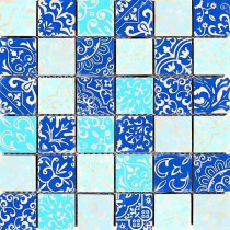 Mosaïque Baroque Bleu Travertin Décoré 3708, Plaque 30,5 x 30,5 x 1 cm