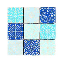 Carreau Carrelage Baroque Bleu Travertin Décoré 3709, 9,8 x 9,8 x 1 cm