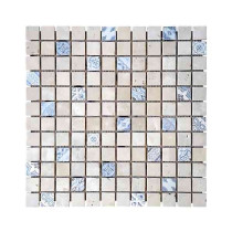 Mosaïque Tanger Ivoire Travertin Décoré 3661, Plaque 30,5 x 30,5 x 1 cm
