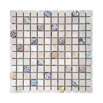 Mosaïque Agadir Ivoire Travertin Décoré 3662, Plaque 30,5 x 30,5 x 1 cm