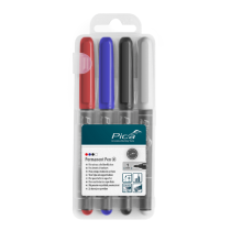 Marqueur Permanent Pica 534/04 Rouge Bleu Noir Blanc, Lot de 10