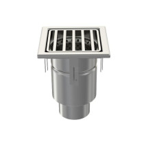 Siphon Inox Limatec 200x200 Grille à Barreaux, sortie verticale 100 mm