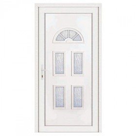 Porte d'entrée pvc INES blanche 5 carreaux poussant droit, 200 x 90 cm