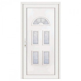 Porte d'entrée pvc INES blanche 5 carreaux poussant droit, 200 x 80 cm