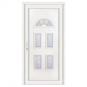 Porte d'entrée pvc INES blanche 5 carreaux poussant droit, 215 x 80 cm