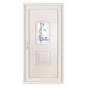 Porte d'entrée pvc CLARA 1 carreau floral poussant droit, 215 x 90 cm