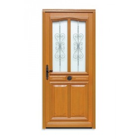 Porte d'entrée vitrée Bois exotique Flo, 200x80cm, poussant droit