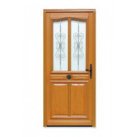 Porte d'entrée vitrée Bois exotique Flo, 200x90cm, poussant gauche