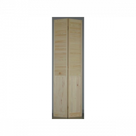 Porte de Placard Pliante Demi-Persiennée Pin Brut 205x71 cm + Rail