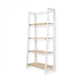 Etagère Industrielle Pliable 4 Niveaux 64x134,5cm Chêne et Métal Blanc
