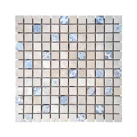 Mosaïque Tanger Ivoire Travertin Décoré 3661, Plaque 30,5 x 30,5 x 1 cm