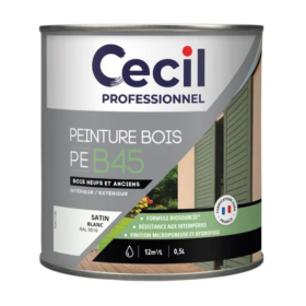 Peinture Bois Haute Performance Cecil PE B45 Blanc Satin 0,5L