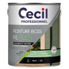Peinture Bois Haute Performance Cecil PE B45 Gris Galet Satin 2,5L