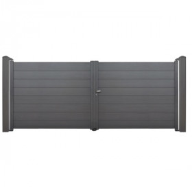 Portail Alu 2 battants Aluline 3x1,65 m Gris 7016 lames pleines 