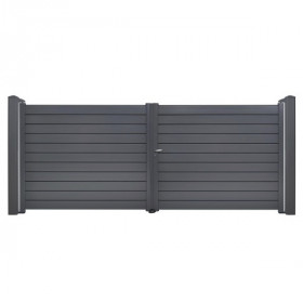 Portail Alu 2 battants Aluline 3x1,65 m Gris 7016 lames semi-ajourées