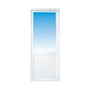 Porte de service pvc 1/2 vitre granitée poussant droit, 205 x 90 cm