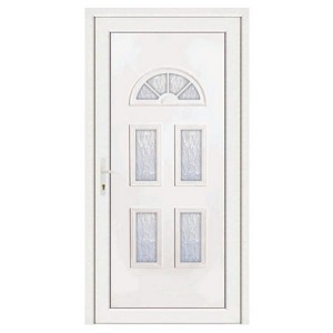 Porte d'entrée pvc INES blanche 5 carreaux poussant droit, 200 x 90 cm