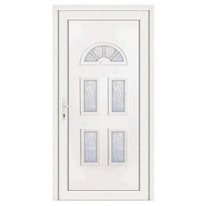 Porte d'entrée pvc INES blanche 5 carreaux poussant droit, 200 x 80 cm