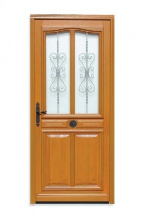 Porte d'entrée vitrée Bois exotique Flo, 200x80cm, poussant droit