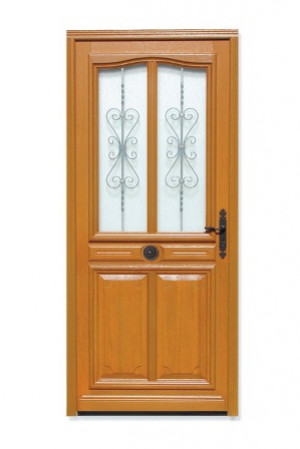 Porte d'entrée vitrée Bois exotique Flo, 215x140cm, poussant gauche