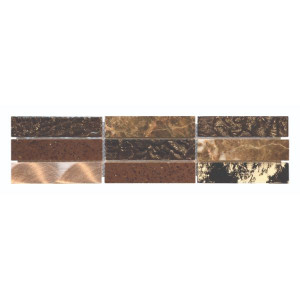 Frise Carrelage Vertical Marron Verre Alu 3614, Listel 7,5 x 30 x 0,8 cm