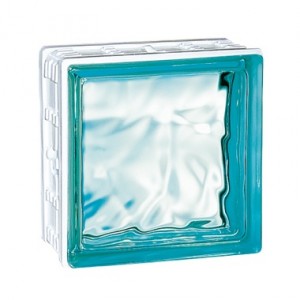 Brique de verre Cubiver Turquoise 19.8x19.8x8 cm, aspect nuagé par 5 U