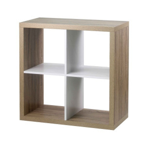 Bibliothèque 4 Cases Casâme 76x76cm effet Chêne et Intérieur Blanc