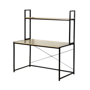 Bureau Industriel 1 Etagère Casâme 120x138cm Chêne et Métal Noir