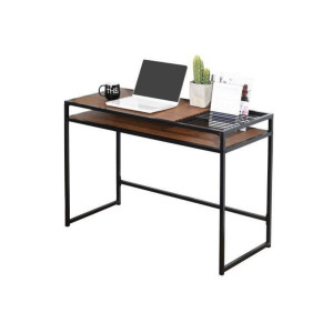 Bureau Industriel avec Double Plateau Casâme 110x74cm Bois Métal Noir