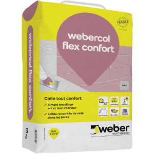 Colle Gris pour Carrelage Grand Carreaux Webercol Flex Confort 15 kg