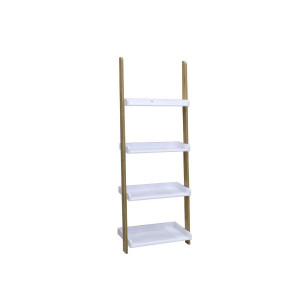 Etagère Echelle en Bambou 4 Etages Casâme 55x145 cm Blanc et Bois