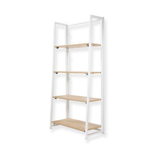 Etagère Industrielle Pliable 4 Niveaux 64x134,5cm Chêne et Métal Blanc