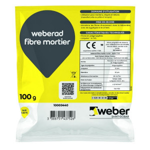 Microfibre Synthétique Renforcement Mortiers, Béton Weberad 6mm 100g