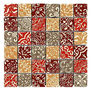 Mosaïque Baroque Marron Travertin Décoré 3712, Plaque 30,5 x 30,5 x 1 cm