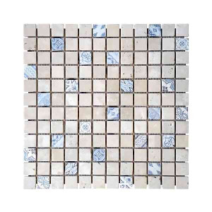 Mosaïque Tanger Ivoire Travertin Décoré 3661, Plaque 30,5 x 30,5 x 1 cm