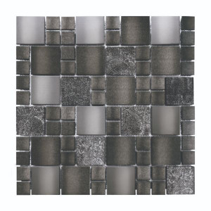 Mosaïque Inox Verre Noir Verre Alu IN06, Plaque 30,5 x 30,5 x 0,8 cm