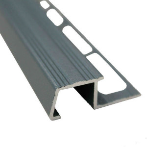 Nez de Marche en Aluminium Gris Sablé pour Carrelage 13 mm x 3 m