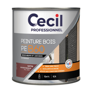 Peinture Bois Conditions Extrêmes Cecil PE B60 Rouge Basque 0,5L