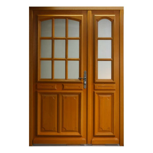 Porte d'entrée vitrée Bois exotique Isa, 215x140cm, poussant gauche