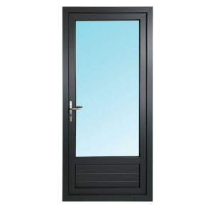 Porte Fenêtre PVC 1 Vantail 205 x 80 cm Gris, Tirant Droit