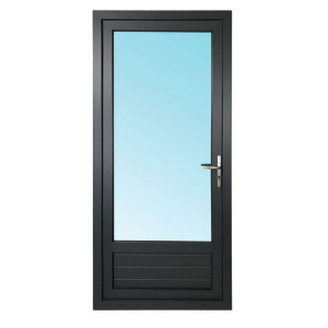 Porte Fenêtre PVC 1 Vantail 215 x 90 cm Gris, Tirant Gauche