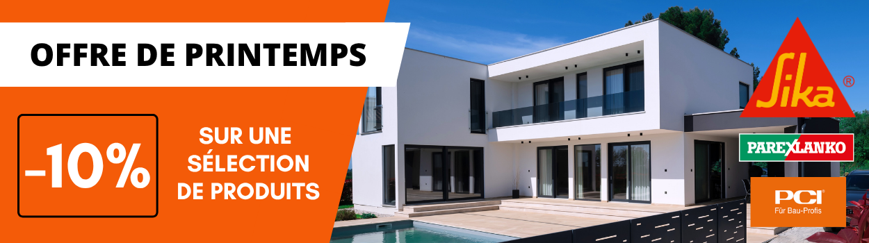Profitez de nombreuses remises sur une sélection de produits Sika, Parexlanko et PCI jusqu'au 19 avril 2026 !